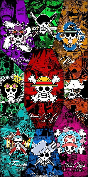 One Piece Straw Hat Pirates Jolly Roger Collection Wallpaper HD phone wallpaper