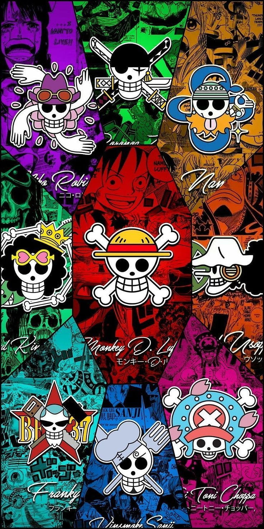 One Piece Straw Hat Pirates Jolly Roger Collection Wallpaper HD phone wallpaper
