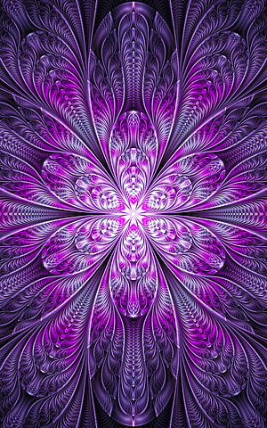Violet Fractal Flower with Radiating Petals and Intricate Digital Patterns HD phone wallpaper