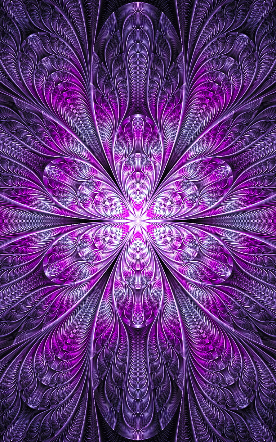 Violet Fractal Flower with Radiating Petals and Intricate Digital Patterns HD phone wallpaper