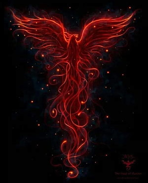 Glowing Red Phoenix Rising in Dark Cosmic Space with Fiery Wings and Embers HD phone wallpaper