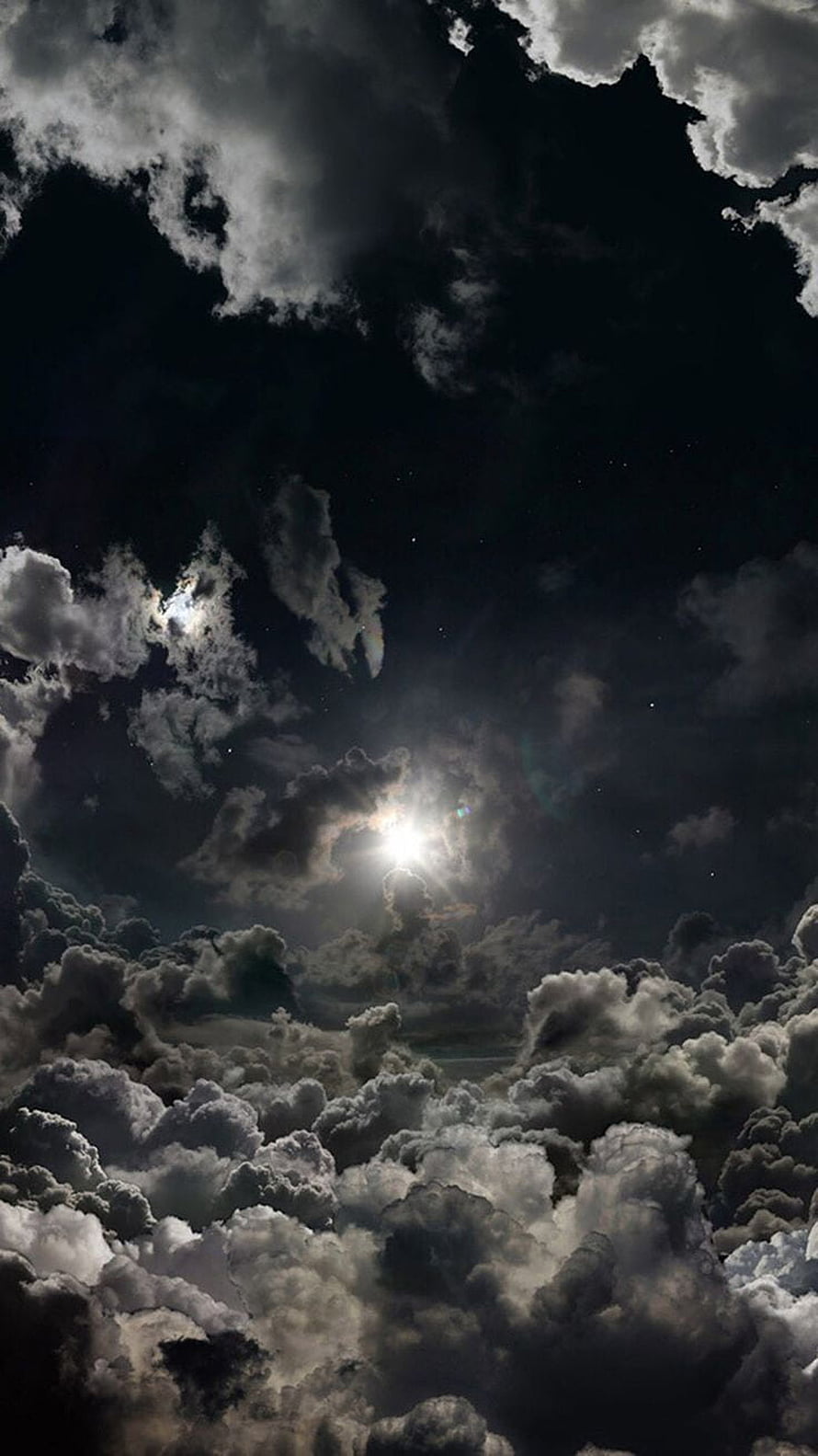 Dramatic Night Sky With Bright Moon Shining Through Thick Dark Storm Clouds HD phone wallpaper