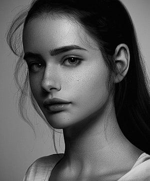 Monochrome Portrait of a Young Woman with Freckles and Dark Hair, Tiger Face Drawing Reference 3 4 Face, Yael Shelbia HD phone wallpaper