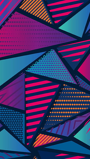 Vibrant Memphis Style Geometric Abstract Pattern With Triangles And Dots HD phone wallpaper