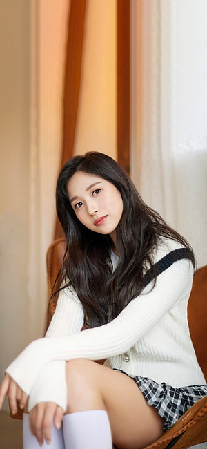 Seulgi in White Knit Sweater and Plaid Skirt Portrait HD phone wallpaper