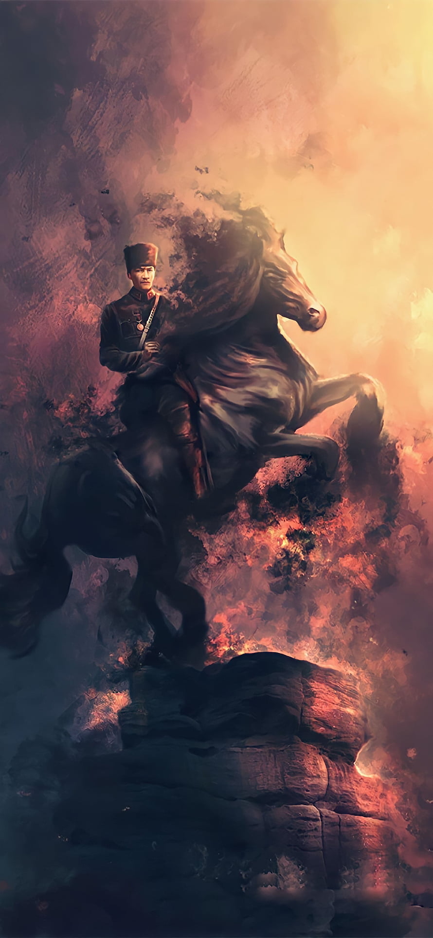 Atatürk on Horseback Amidst Dramatic Clouds and Warm Light HD phone wallpaper