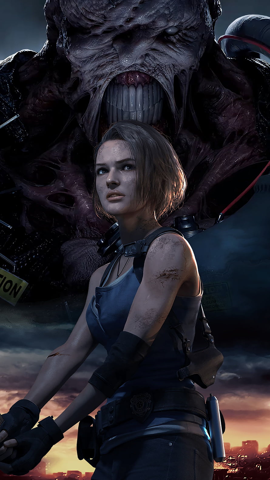 Jill Valentine Confronts Nemesis in Resident Evil 3 Remake Cinematic Artwork HD phone wallpaper