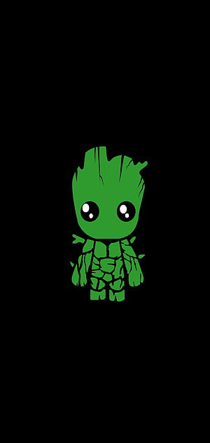 Cute Baby Groot Chibi Character on Black Background HD phone wallpaper