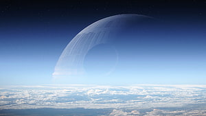 Death Star Space Station Hovering Over Clouds HD wallpaper