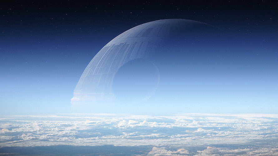 Death Star Space Station Hovering Over Clouds HD wallpaper