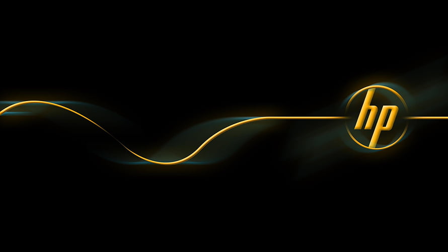 HP Logo with Golden Wavy Lines on Black Background HD wallpaper