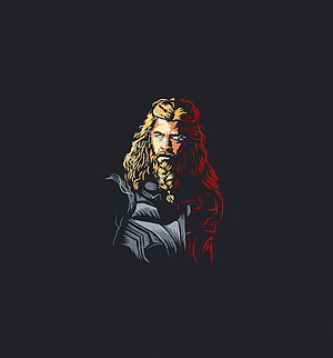 Thor with long blonde beard and flowing hair in dramatic comic style illustration HD phone wallpaper
