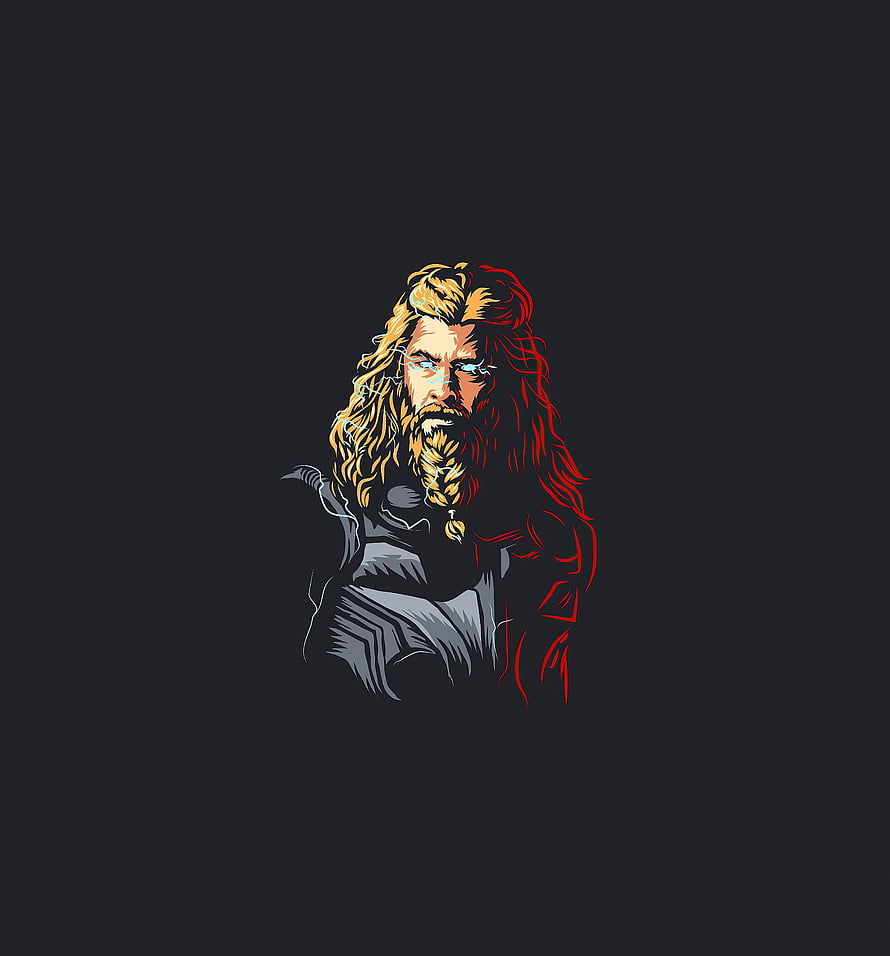 Thor with long blonde beard and flowing hair in dramatic comic style illustration HD phone wallpaper