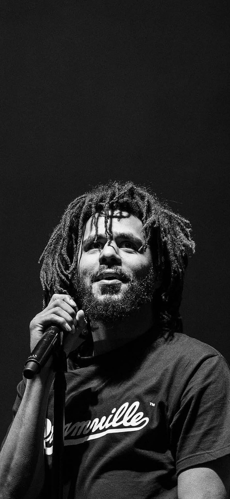 J. Cole Live Performance Black and White Portrait with Microphone HD phone wallpaper