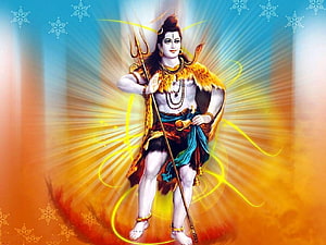 Lord Shiva with Trishul and Rudraksha Beads in Radiant Divine Light HD wallpaper