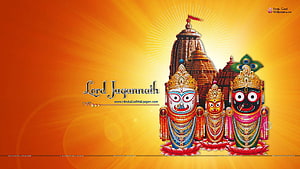 Lord Jagannath with Balabhadra and Subhadra at Puri Temple on Golden Background HD wallpaper