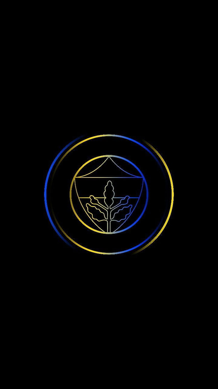 Fenerbahçe Minimalist Emblem with Blue and Gold Neon Lines on Black Background HD phone wallpaper