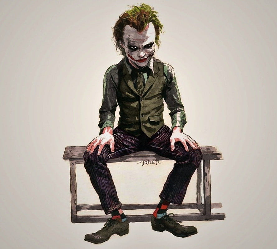 The Joker Sitting on a Bench in a Green Suit and Pinstripe Trousers HD wallpaper