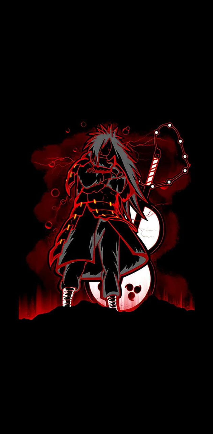 Madara Uchiha Anime Character in Dark Red Aura with Sword and Chain HD phone wallpaper