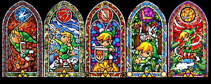 The Legend of Zelda Stained Glass Windows Featuring Link and Sacred Relics HD wallpaper