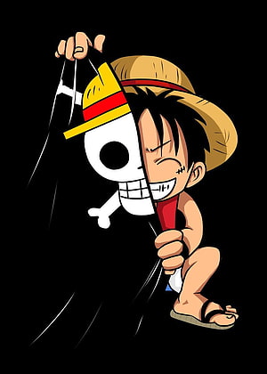 Monkey D. Luffy Revealing Straw Hat Pirates Jolly Roger Anime Illustration HD phone wallpaper