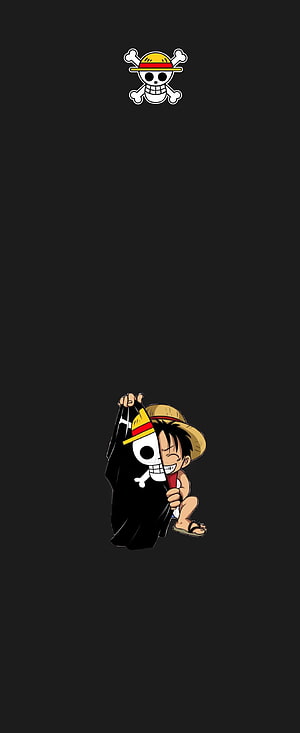 Monkey D. Luffy Holding Jolly Roger Flag on Dark Background HD phone wallpaper