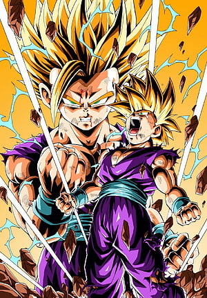 Son Gohan Super Saiyan 2 Manga Artwork with Intense Battle Energy HD phone wallpaper