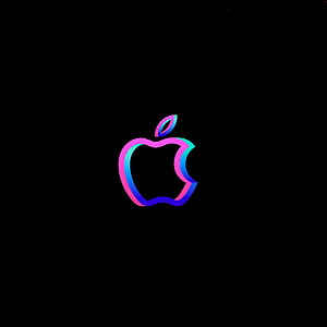 Neon Apple Logo with Pink and Blue Gradient Outline on Black Background HD phone wallpaper