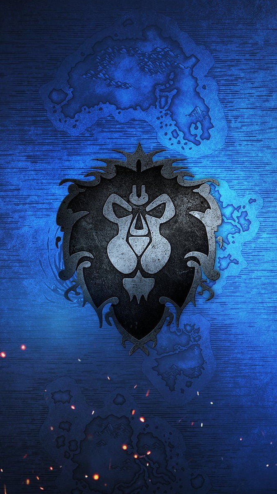 World of Warcraft Alliance Crest Emblem on Dark Blue Fantasy Map Background HD phone wallpaper