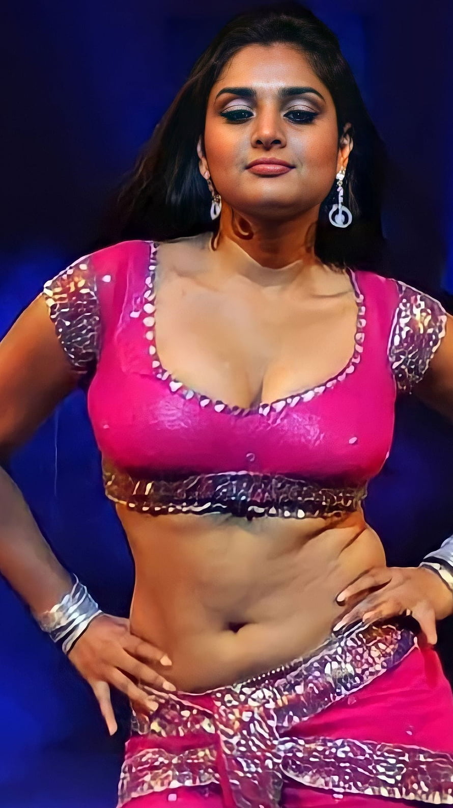 Sneha in a vibrant pink traditional dance costume with silver embellishments and jewelry HD phone wallpaper