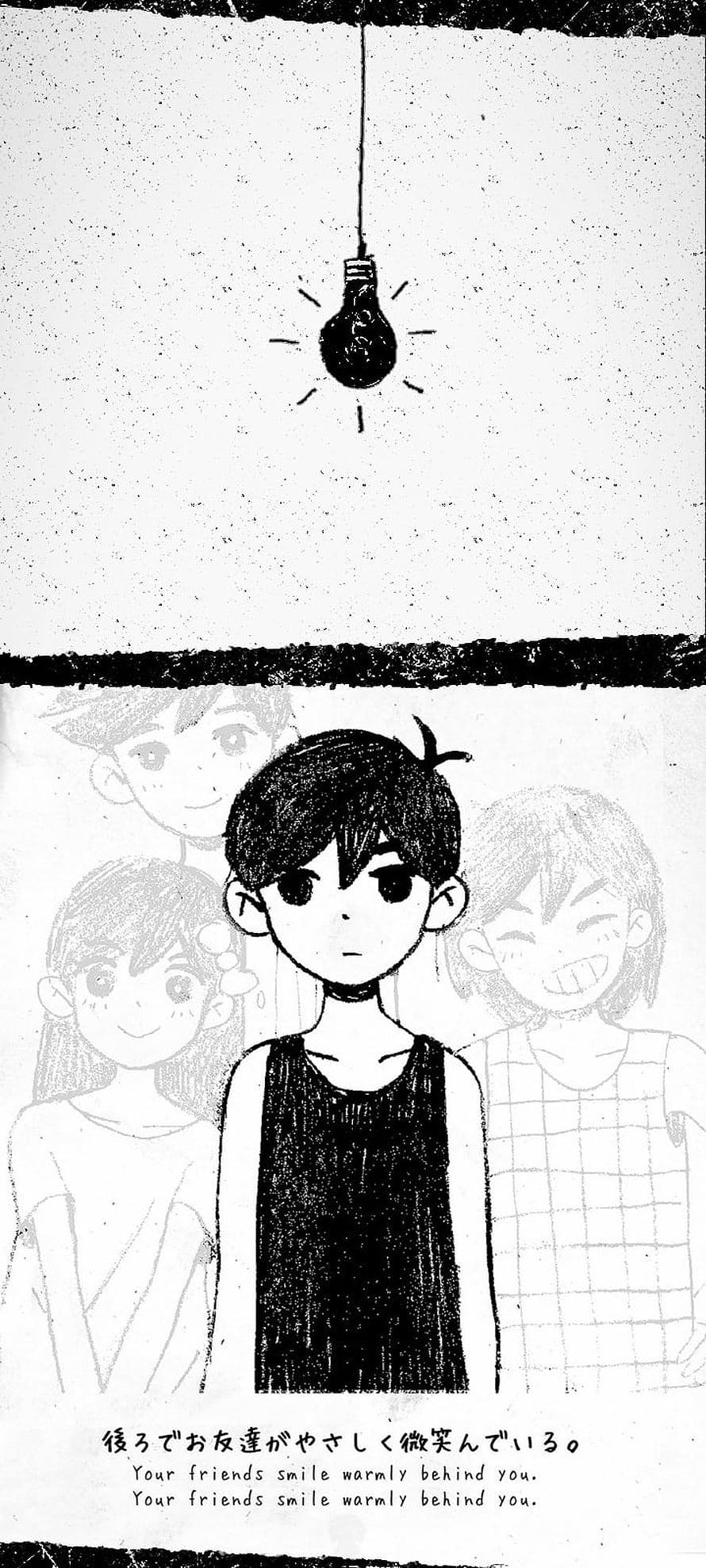 Omori White Character Illustration with Friends and Lightbulb HD phone wallpaper