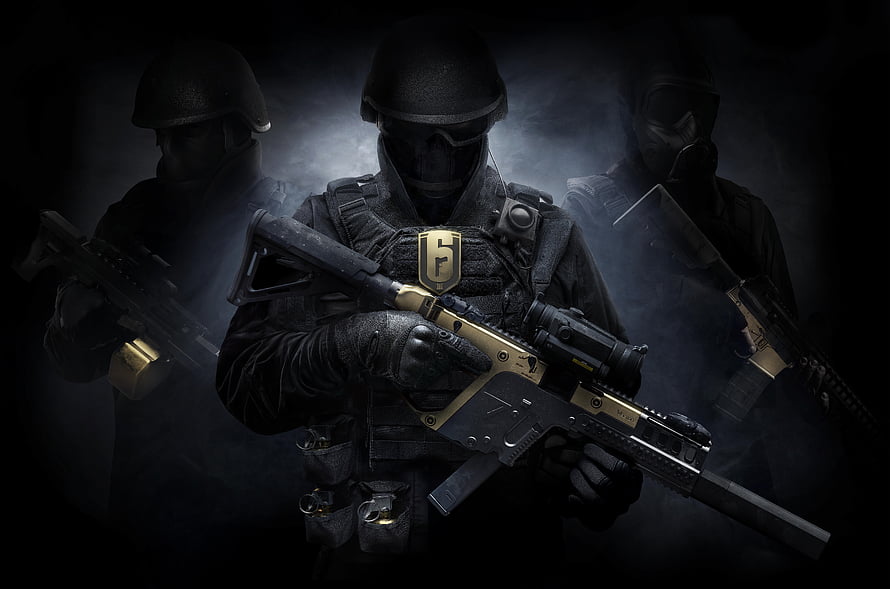 CrossFire Online Tactical Soldiers with Gold Assault Rifles in Dark Foggy Atmosphere HD wallpaper