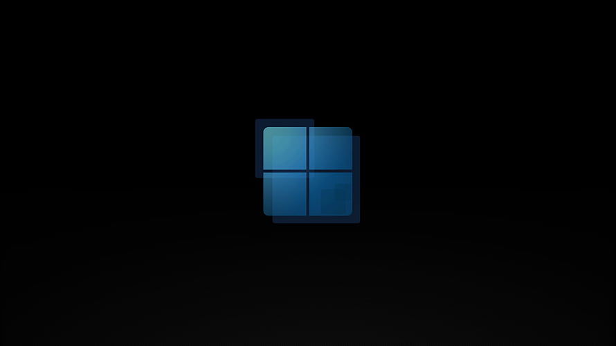 Windows 11 Dark Mode Logo Wallpaper with Minimalist Blue Window Icon on Black Background HD wallpaper