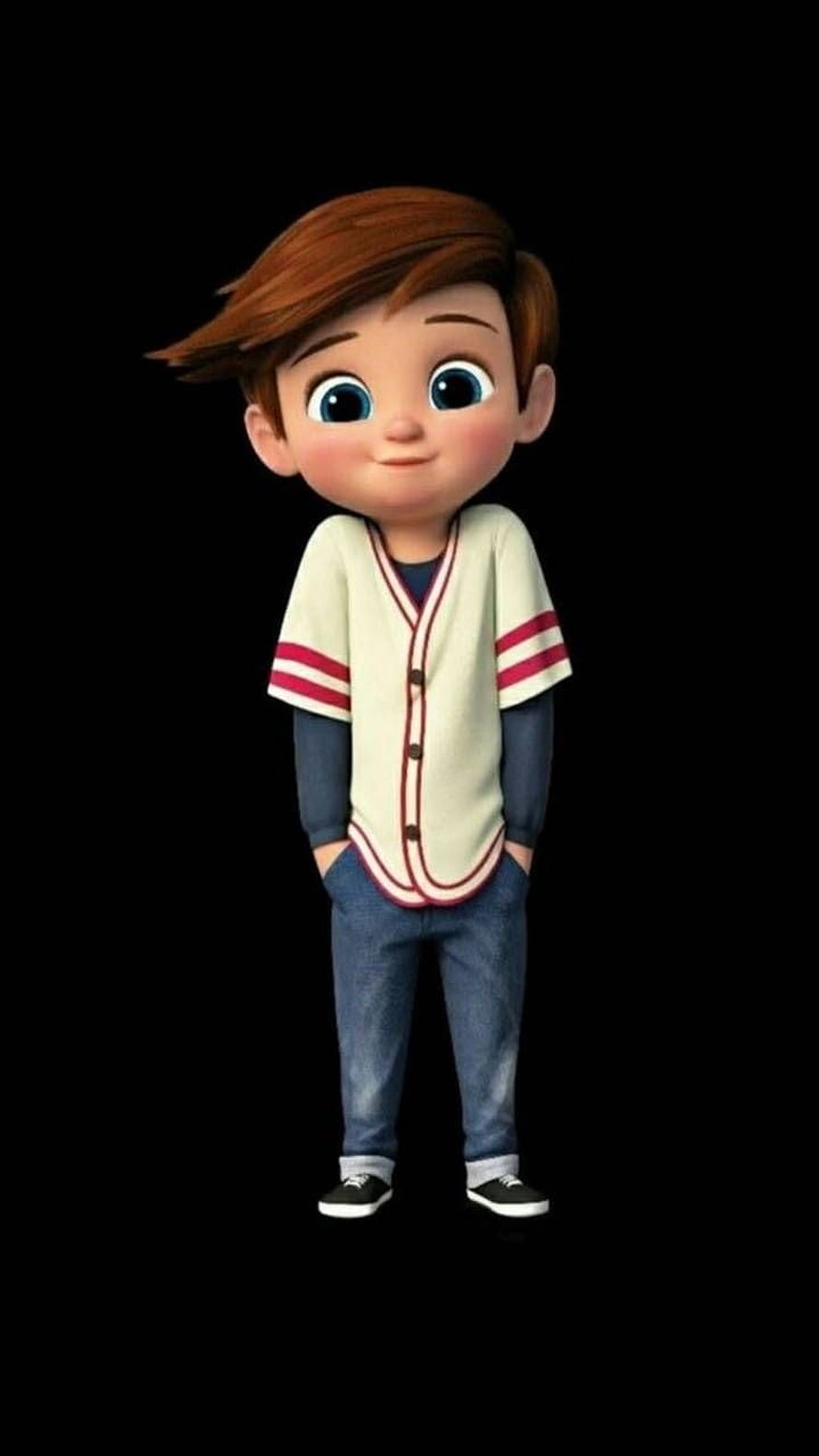 Cute 3D Animated Boy Character in Baseball Jersey on Black Background HD phone wallpaper