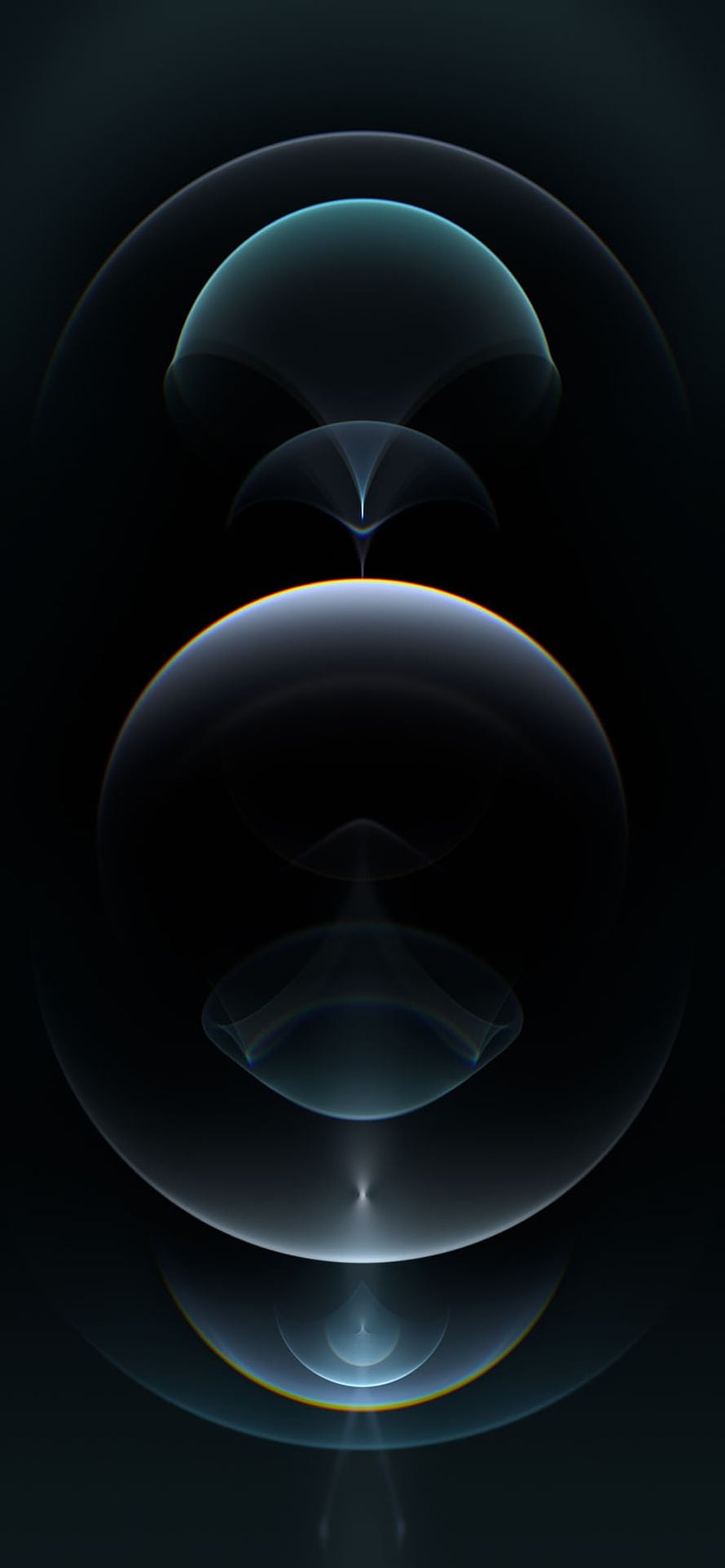 Abstract Dark Geometric Orbs with Glowing Cyan and Orange Rim Light on Black Background HD phone wallpaper