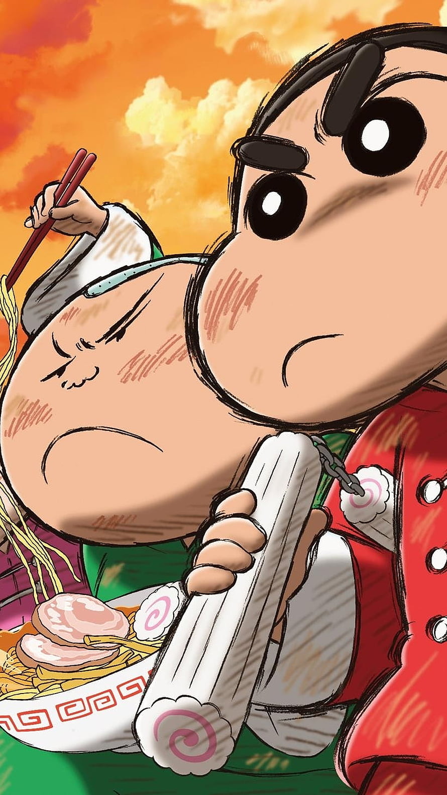 Shin-chan and Grandpa in Traditional Chinese Attire Enjoying Ramen HD phone wallpaper