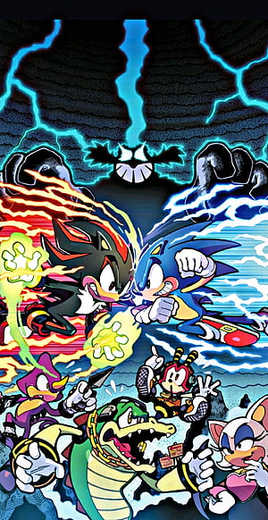 Sonic and Shadow The Hedgehog Fierce Battle With Team Chaotix And Knuckles HD phone wallpaper