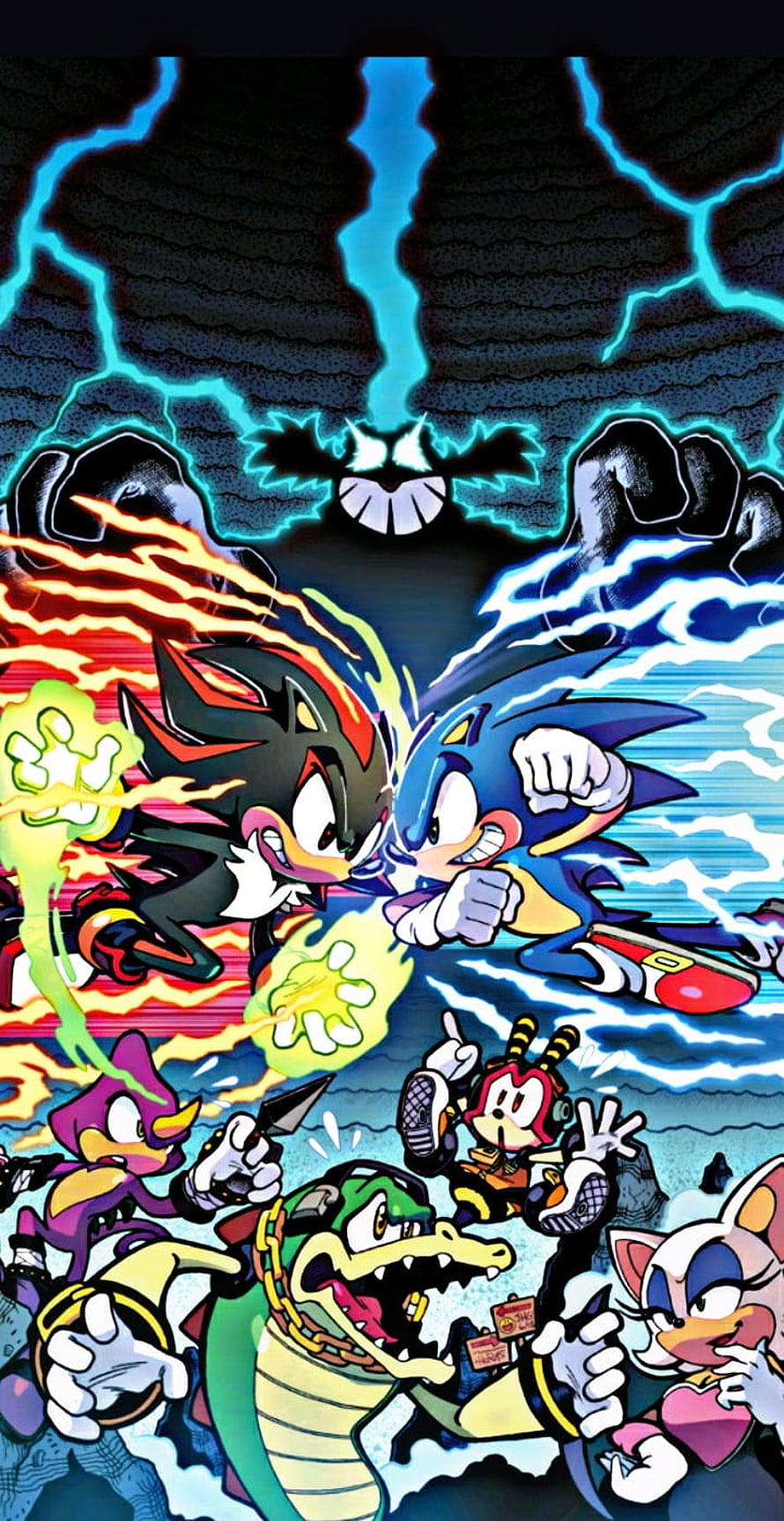 Sonic and Shadow The Hedgehog Fierce Battle With Team Chaotix And Knuckles HD phone wallpaper