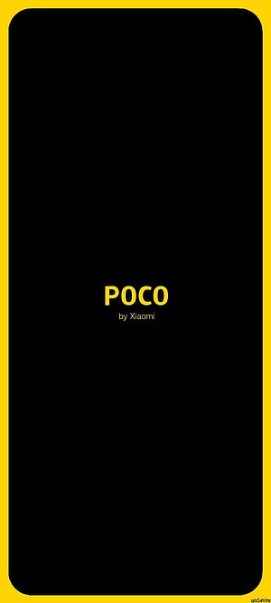 Minimalist Poco by Xiaomi Brand Logo on Black Background with Yellow Frame HD phone wallpaper