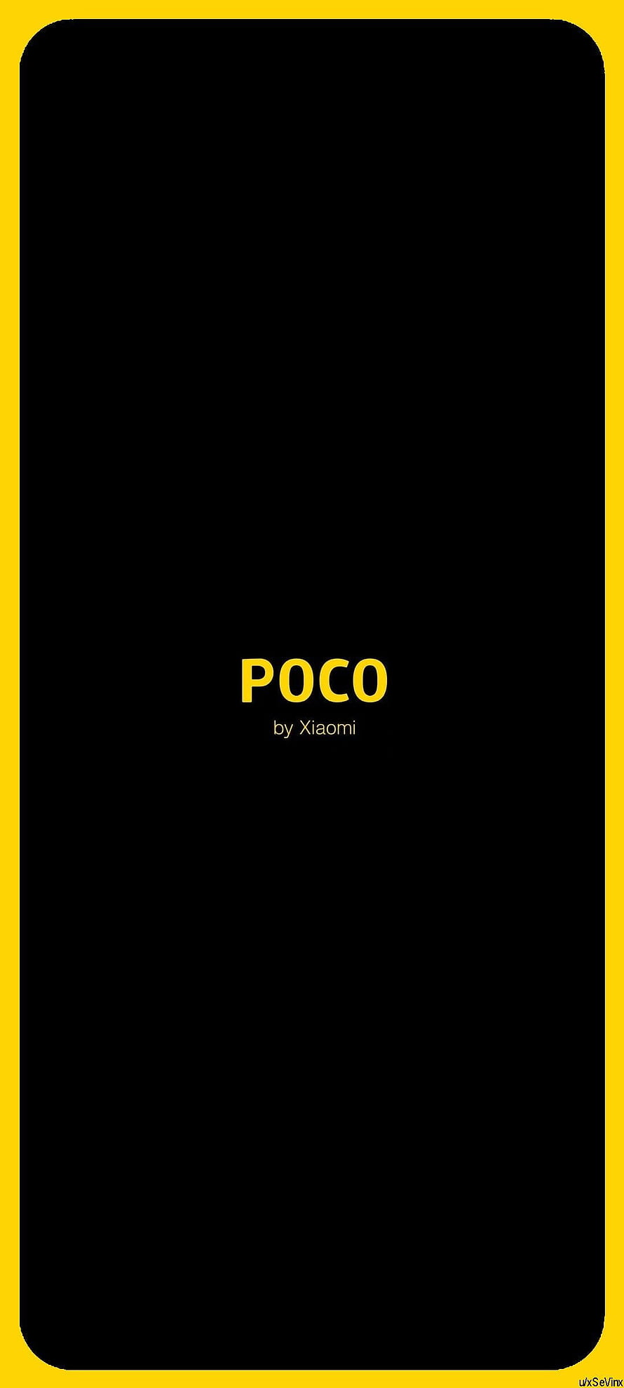 Minimalist Poco by Xiaomi Brand Logo on Black Background with Yellow Frame HD phone wallpaper