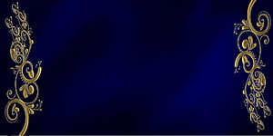Elegant Royal Gold Floral Scrollwork on Deep Blue Background HD wallpaper