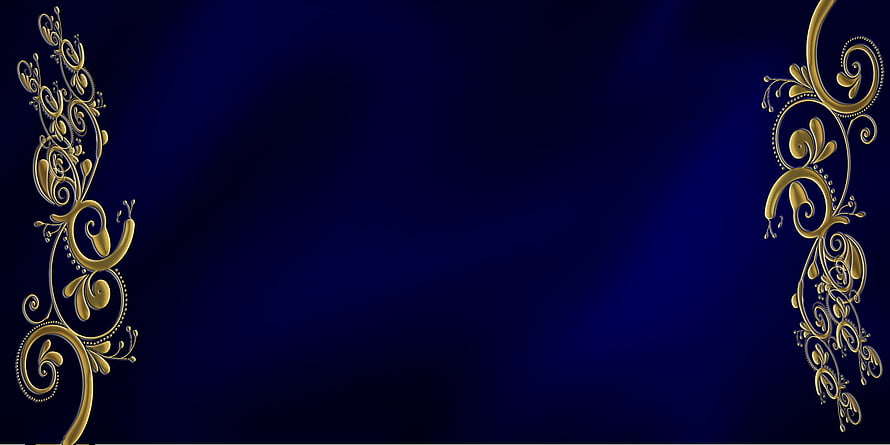 Elegant Royal Gold Floral Scrollwork on Deep Blue Background HD wallpaper