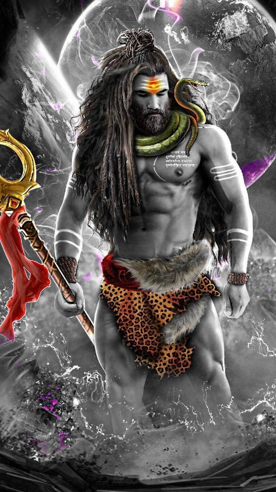 Lord Shiva Digital Art with Trishul, Snake, and Cosmic Background HD phone wallpaper