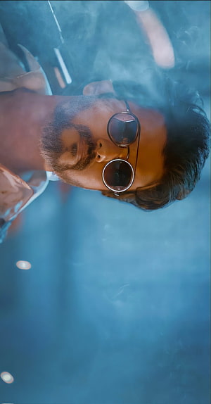 Man With Beard And Sunglasses In Blue Smoky Atmosphere, Thalapathy Vijay, sunglasses, Raw, beast, Veera HD phone wallpaper