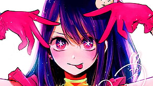 Anime Girl With Purple Hair And Starry Eyes Wearing Pink Gloves HD wallpaper