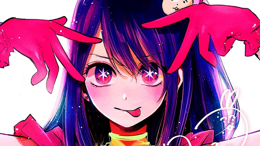 Anime Girl With Purple Hair And Starry Eyes Wearing Pink Gloves HD wallpaper