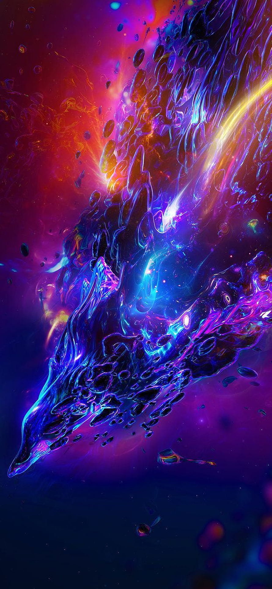 Abstract Cosmic Energy Flow With Neon Blue And Purple Liquid Splashes HD phone wallpaper
