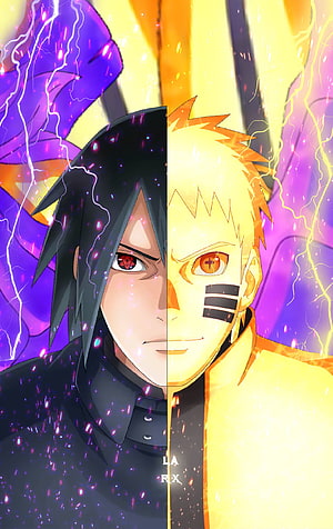 Naruto Uzumaki and Sasuke Uchiha Split Face Anime Wallpaper HD phone wallpaper