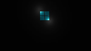 Windows 11 Logo on Dark Background with Teal Glow and Minimalist Design HD wallpaper