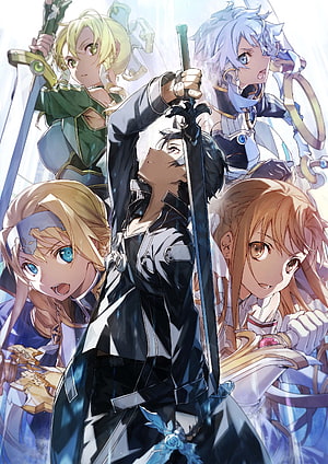 Sword Art Online Kirito Asuna Sinon Leafa Alice Zuberg Anime Character Group Illustration HD phone wallpaper